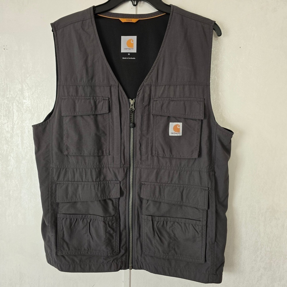 Carhartt Mens M Briscoe Rain Defender Force Utility Vest Gray Workwear Outdoor